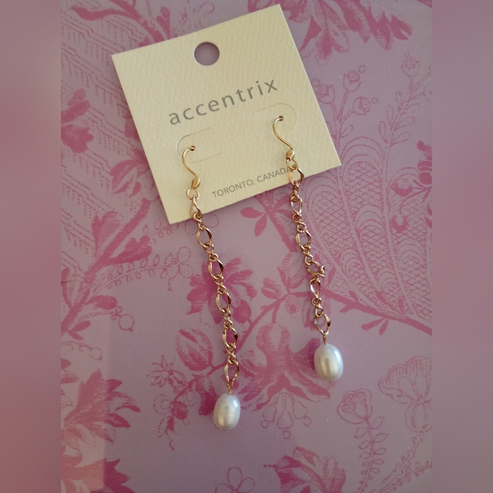 Accentrix Gold Chain Drop Pearl Earrings